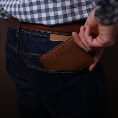 Tan Brown Pebbled Leather Bifold Wallet