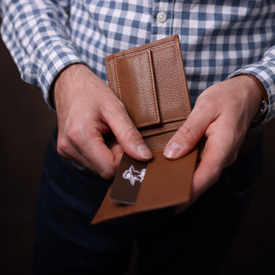 Tan Brown Pebbled Leather Bifold Wallet