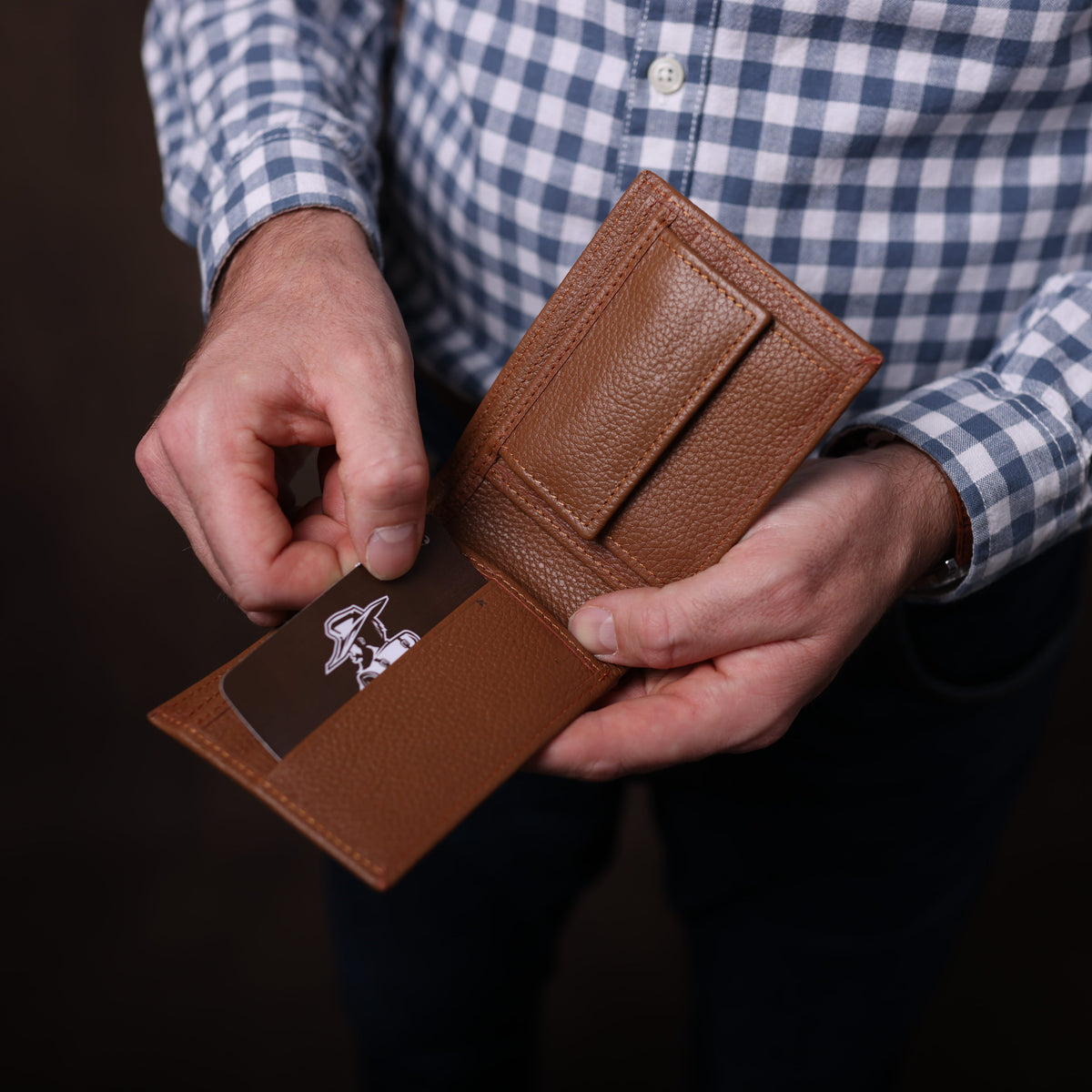 Tan Brown Pebbled Leather Bifold Wallet
