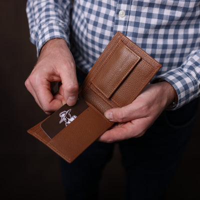 Tan Brown Pebbled Leather Bifold Wallet