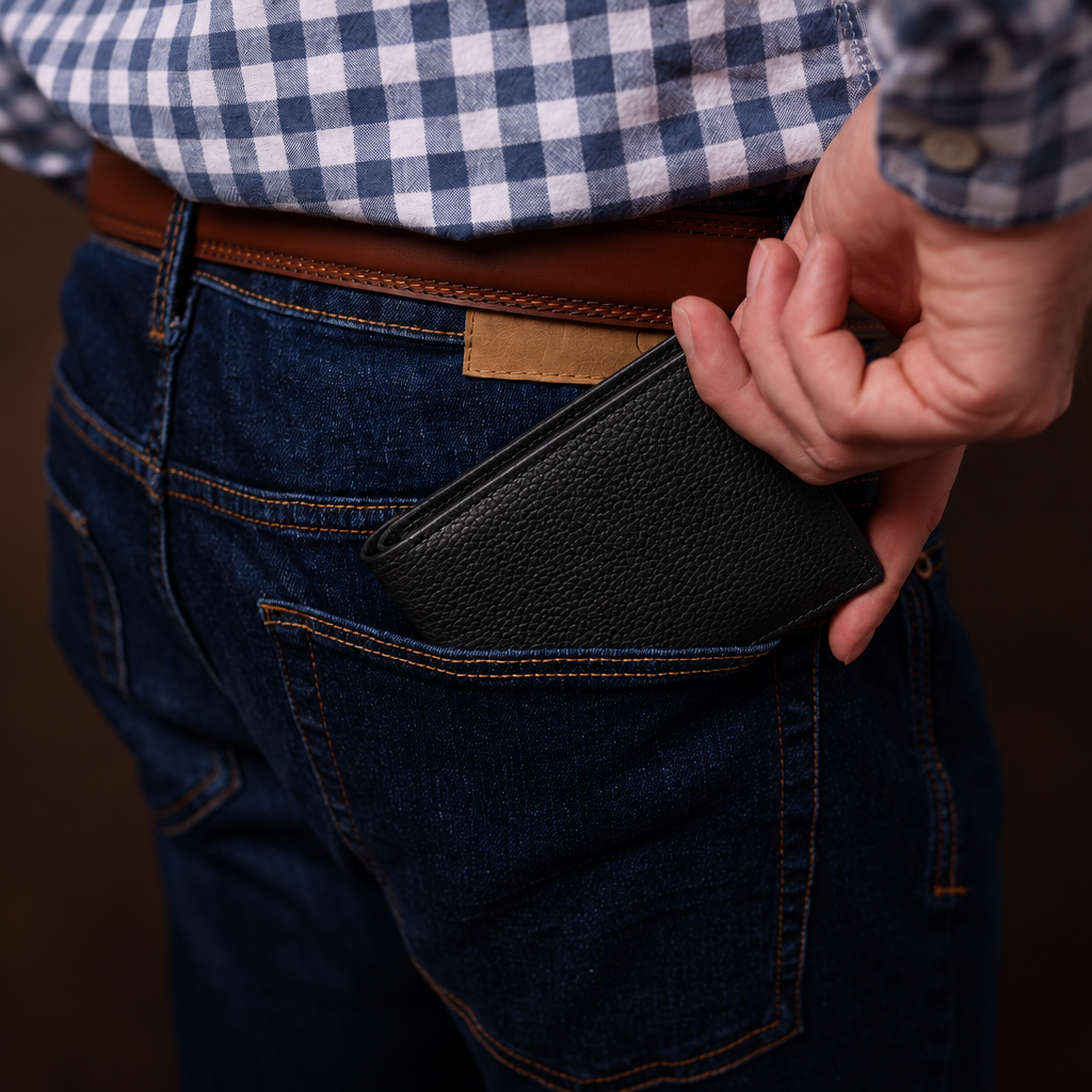 Black Pebbled Leather Bifold Wallet for Men