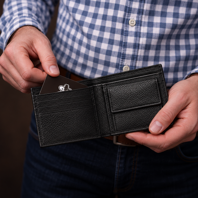 Black Pebbled Leather Bifold Wallet for Men