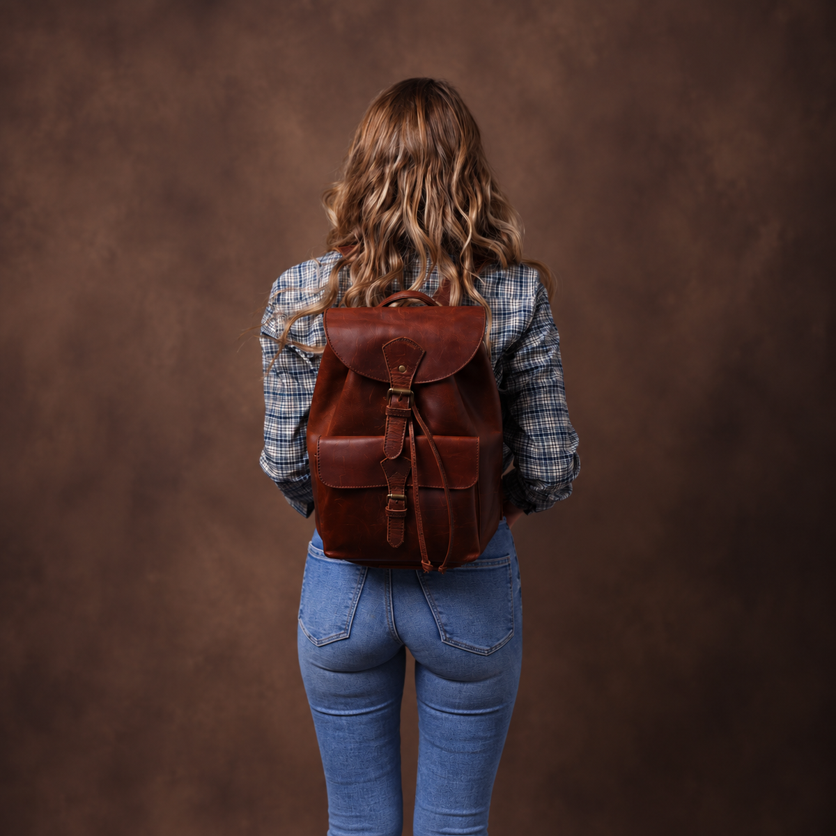 Rucksack aus vollnarbigem Büffelöl-Pullup-Leder für Damen