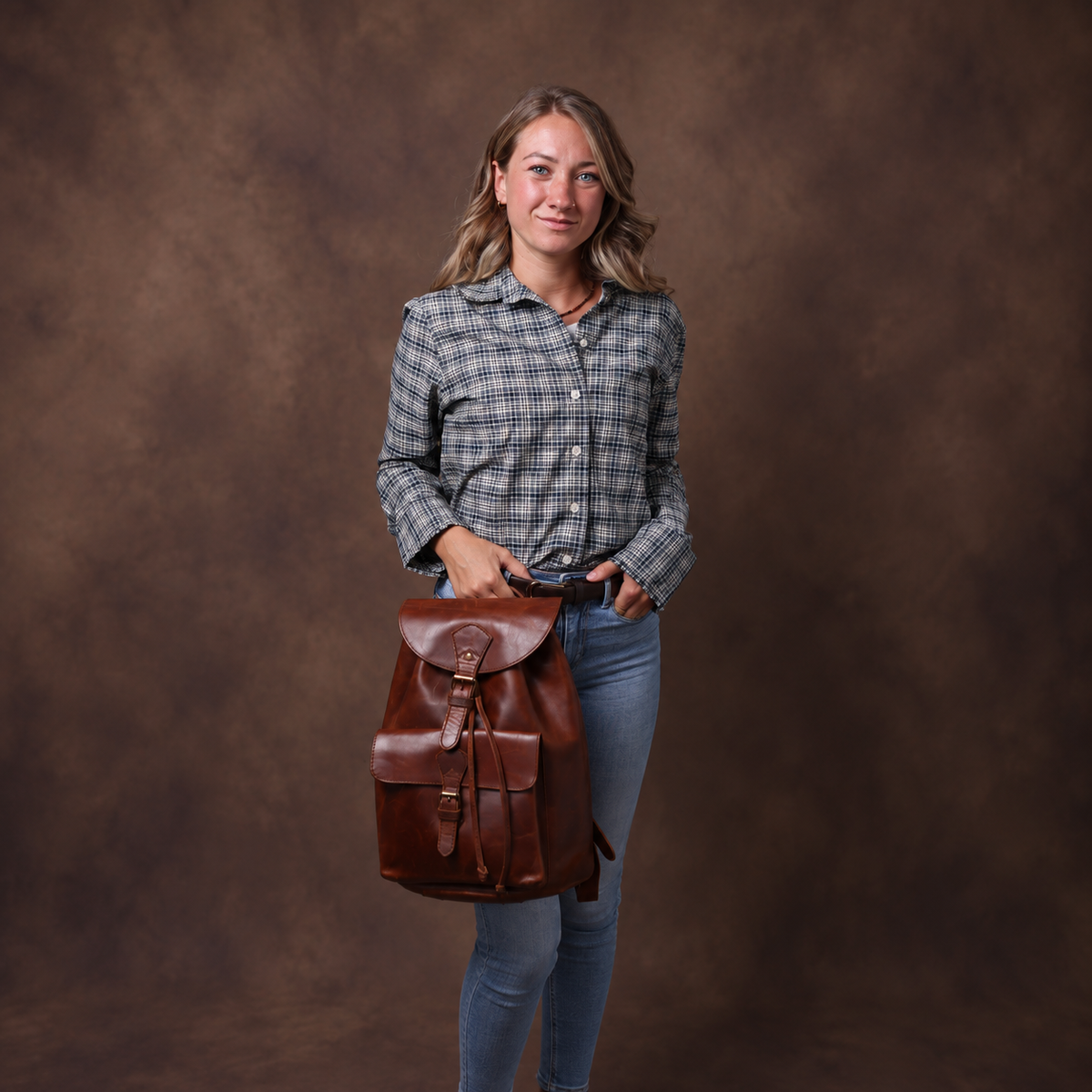 Rucksack aus vollnarbigem Büffelöl-Pullup-Leder für Damen
