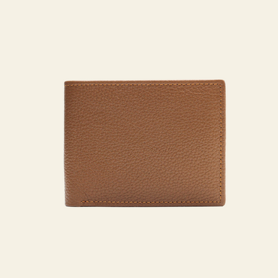 Tan Brown Pebbled Leather Bifold Wallet