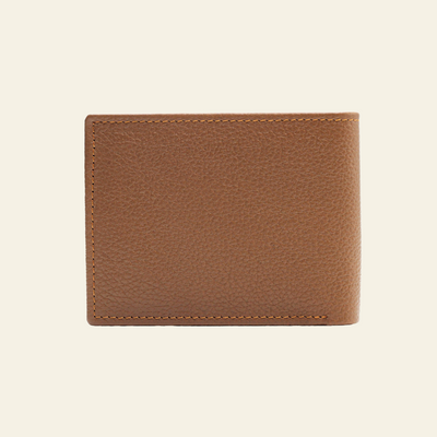 Tan Brown Pebbled Leather Bifold Wallet