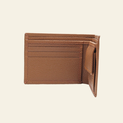 Tan Brown Pebbled Leather Bifold Wallet