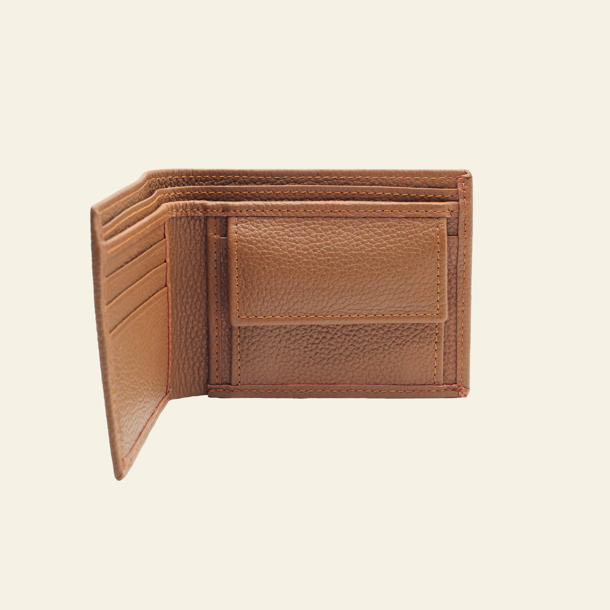 Tan Brown Pebbled Leather Bifold Wallet
