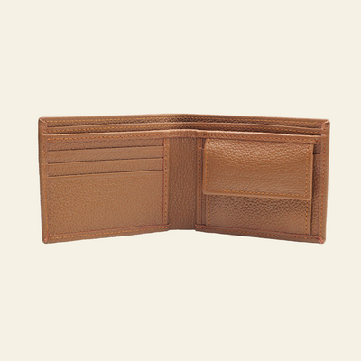 Tan Brown Pebbled Leather Bifold Wallet