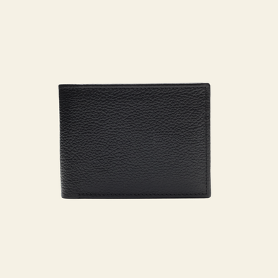 Black Pebbled Leather Bifold Wallet for Men