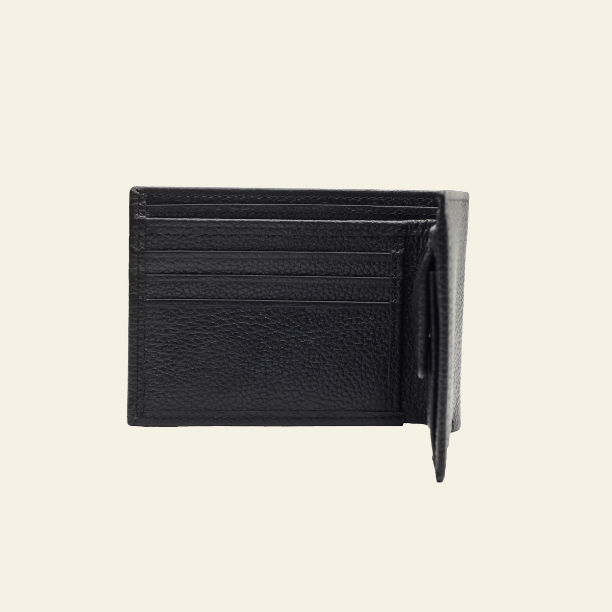 Black Pebbled Leather Bifold Wallet for Men