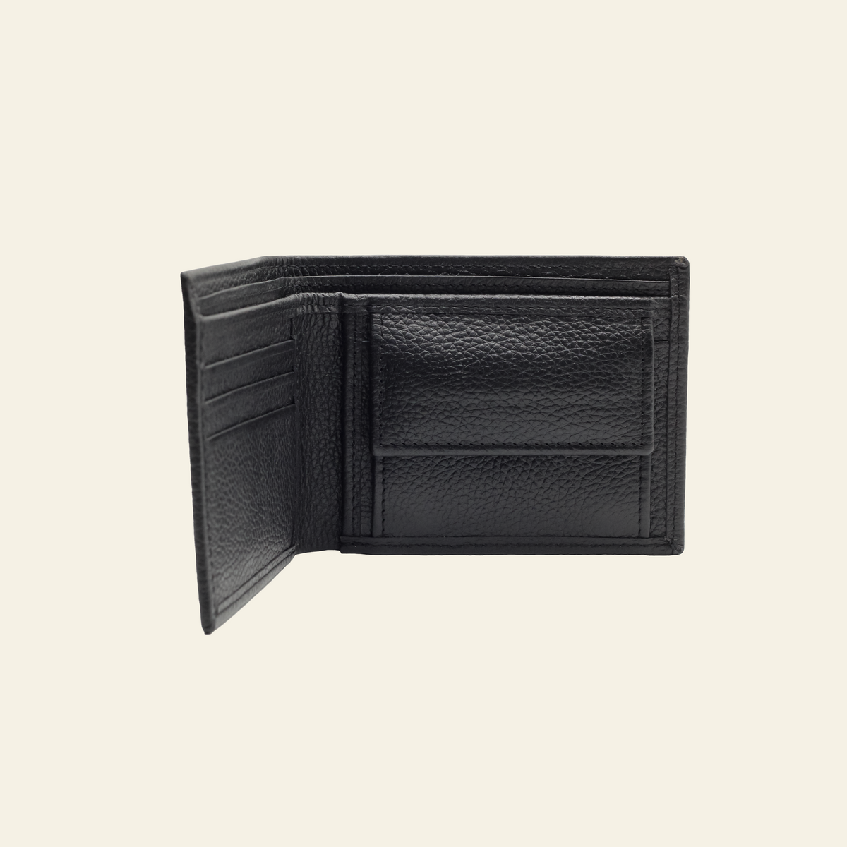 Black Pebbled Leather Bifold Wallet for Men