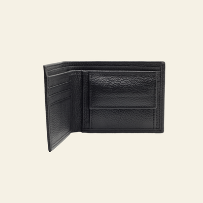 Black Pebbled Leather Bifold Wallet for Men