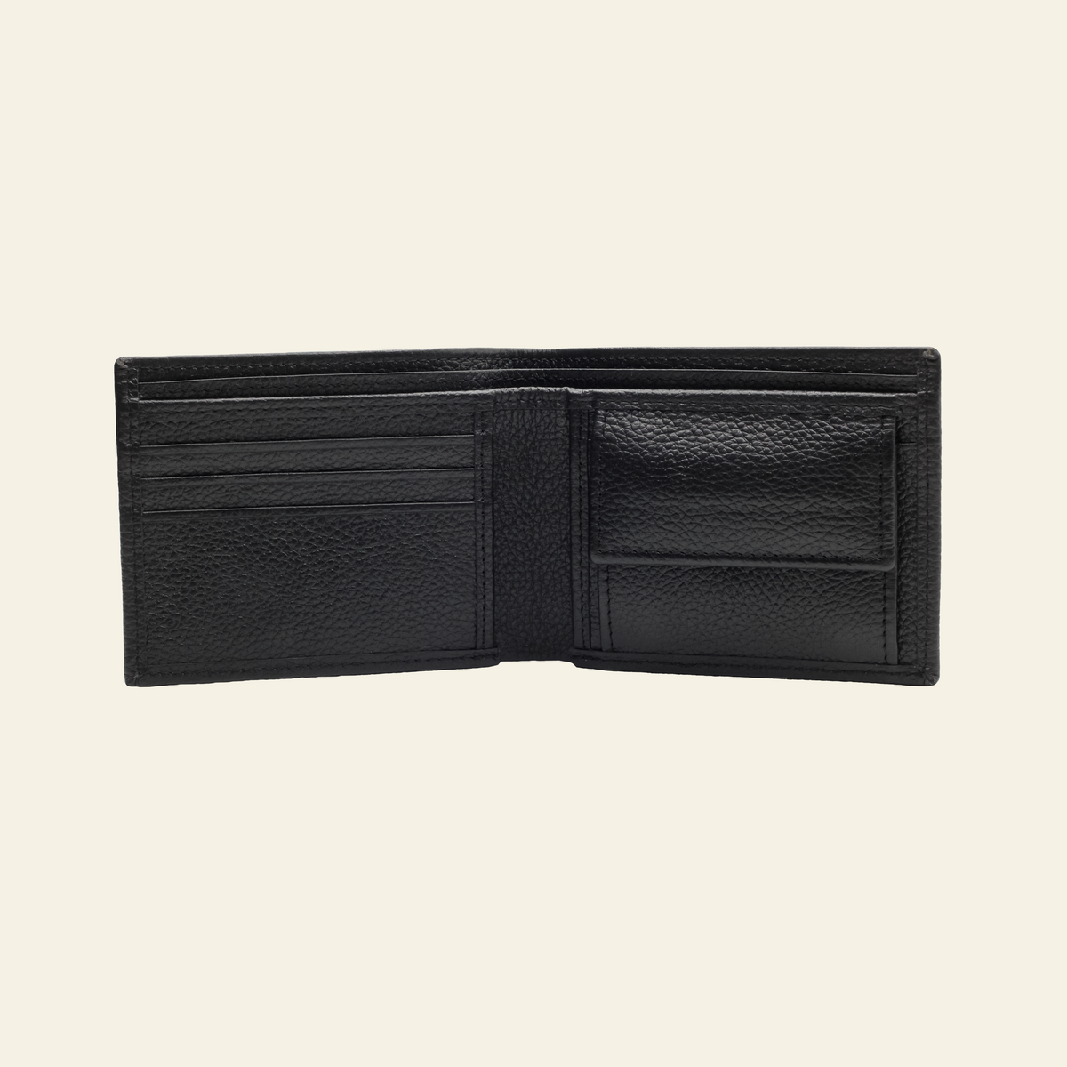 Black Pebbled Leather Bifold Wallet for Men