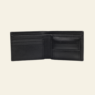 Black Pebbled Leather Bifold Wallet for Men