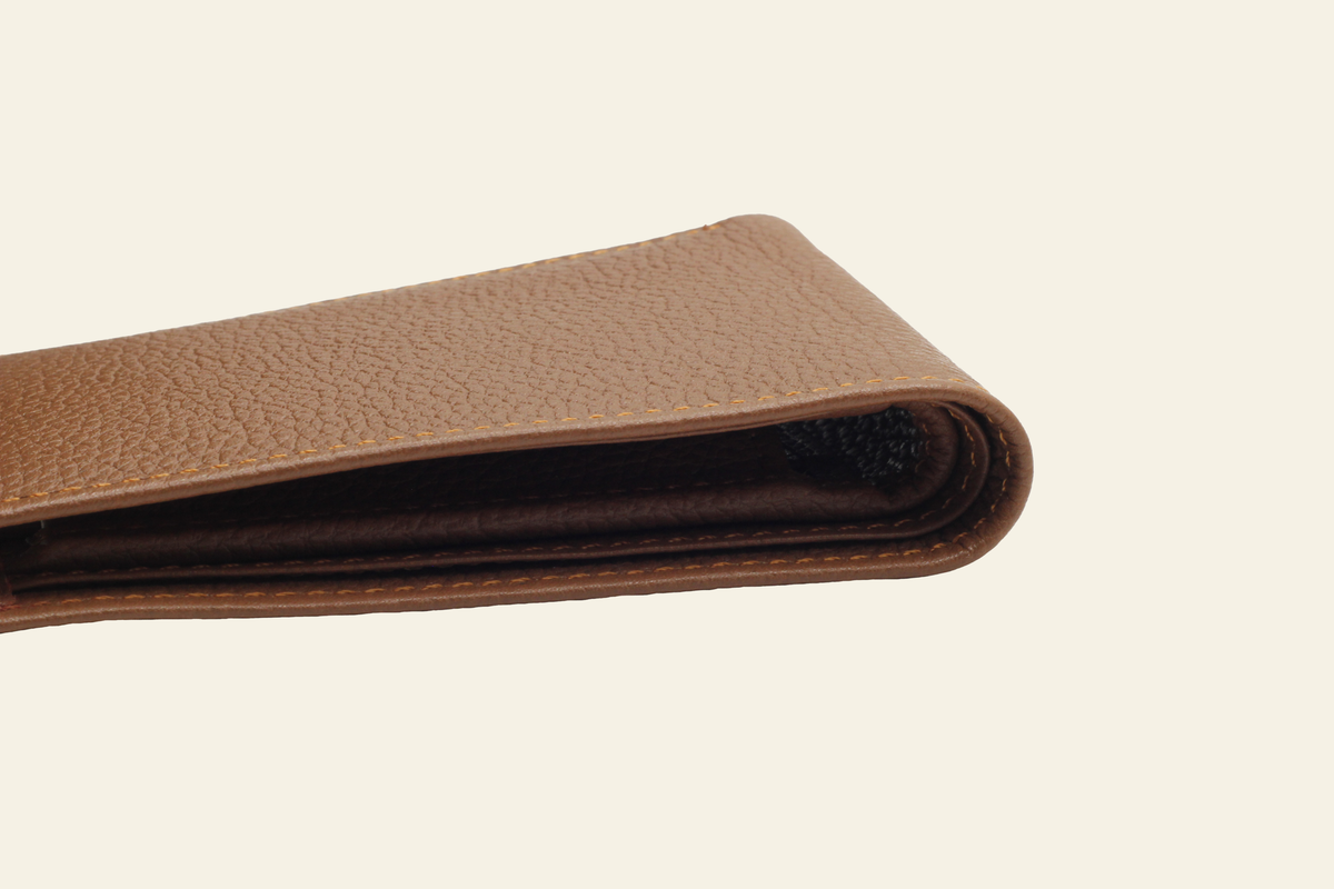 Tan Brown Pebbled Leather Bifold Wallet