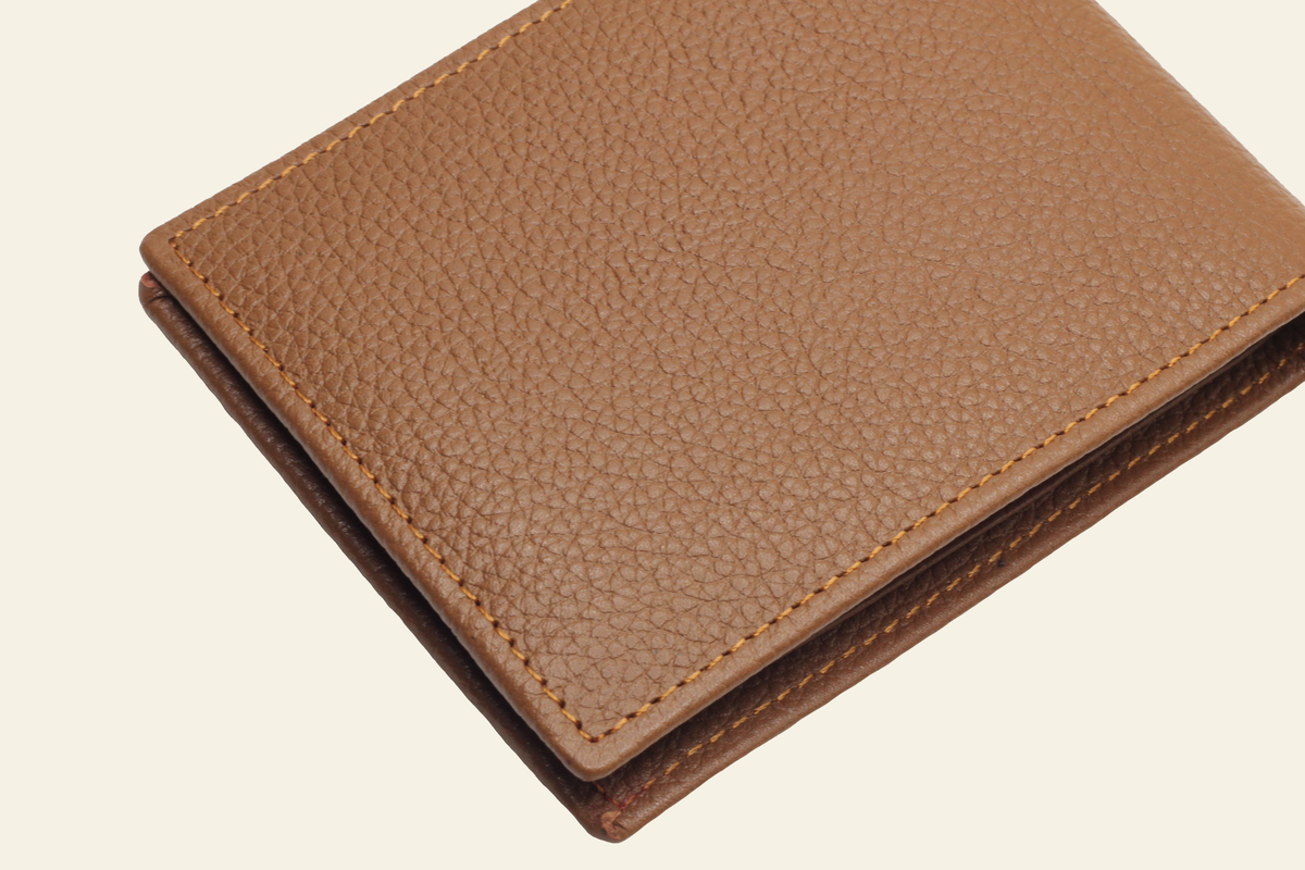 Tan Brown Pebbled Leather Bifold Wallet