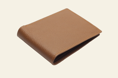 Tan Brown Pebbled Leather Bifold Wallet