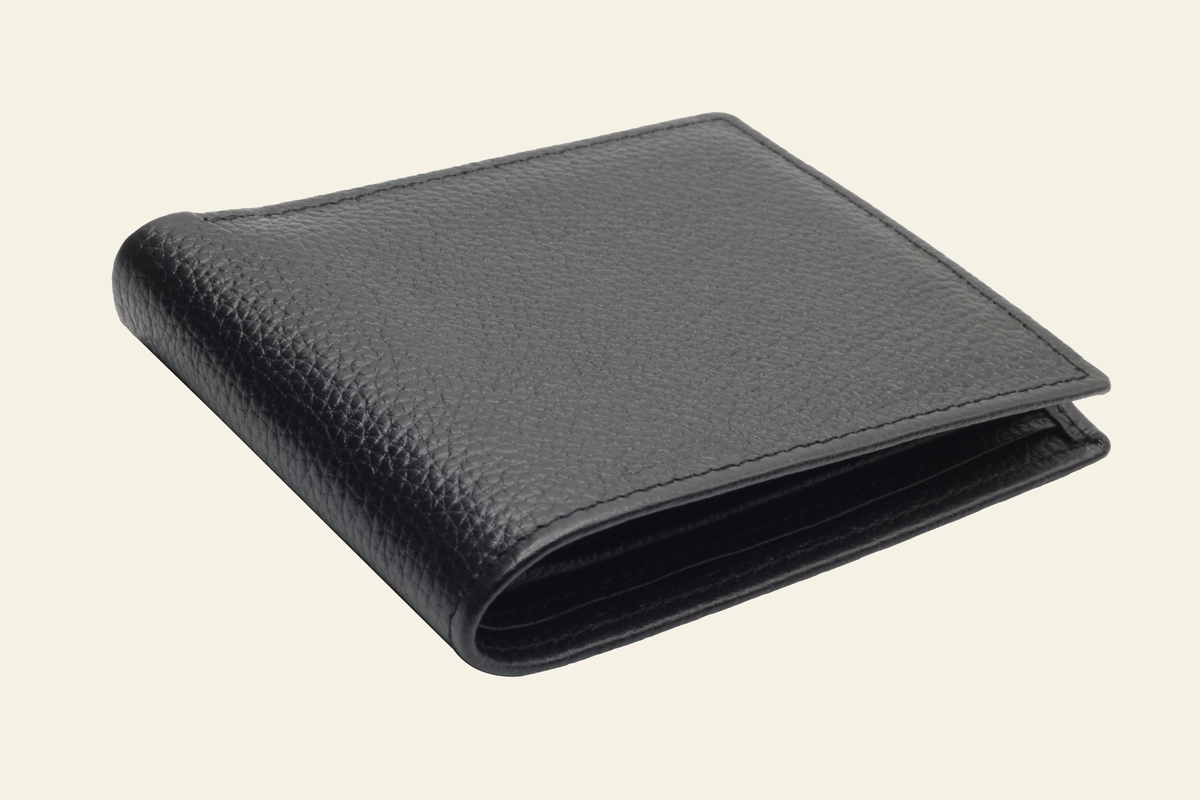 Black Pebbled Leather Bifold Wallet for Men