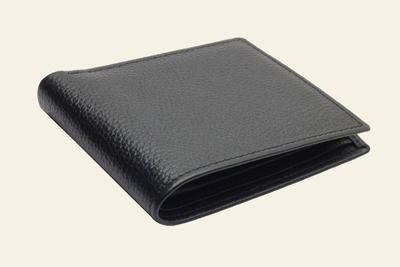 Black Pebbled Leather Bifold Wallet for Men