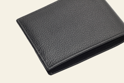 Black Pebbled Leather Bifold Wallet for Men