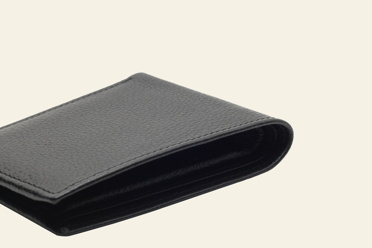 Black Pebbled Leather Bifold Wallet for Men