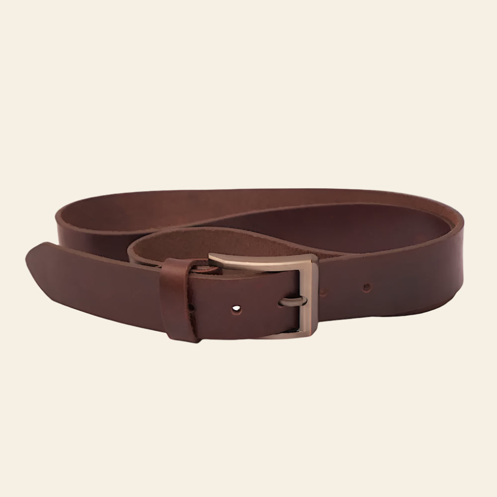 FULLGRAIN LEATHER BELT WITH BRASS METAL - Leather Belt