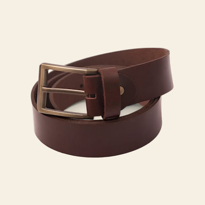 FULLGRAIN LEATHER BELT WITH BRASS METAL - Leather Belt