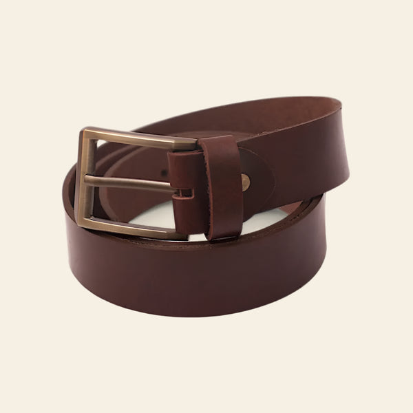 FULLGRAIN LEATHER BELT WITH BRASS METAL - Leather Belt