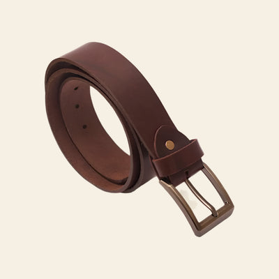 FULLGRAIN LEATHER BELT WITH BRASS METAL - Leather Belt