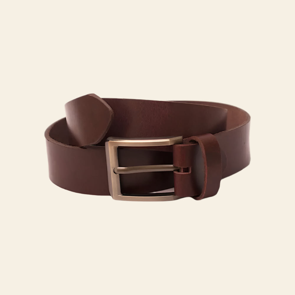 FULLGRAIN LEATHER BELT WITH BRASS METAL - Leather Belt